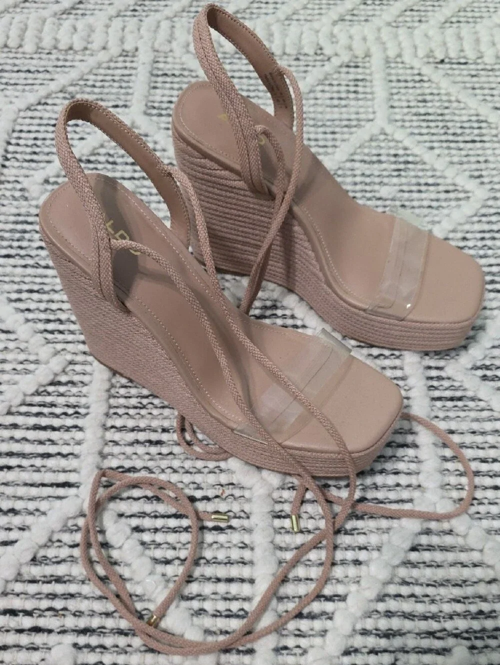 ALDO Nude Blush Platform Wedge Sandals with Clear Toe Strap